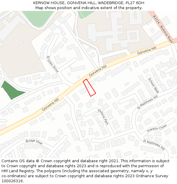 KERNOW HOUSE, GONVENA HILL, WADEBRIDGE, PL27 6DH: Location map and indicative extent of plot