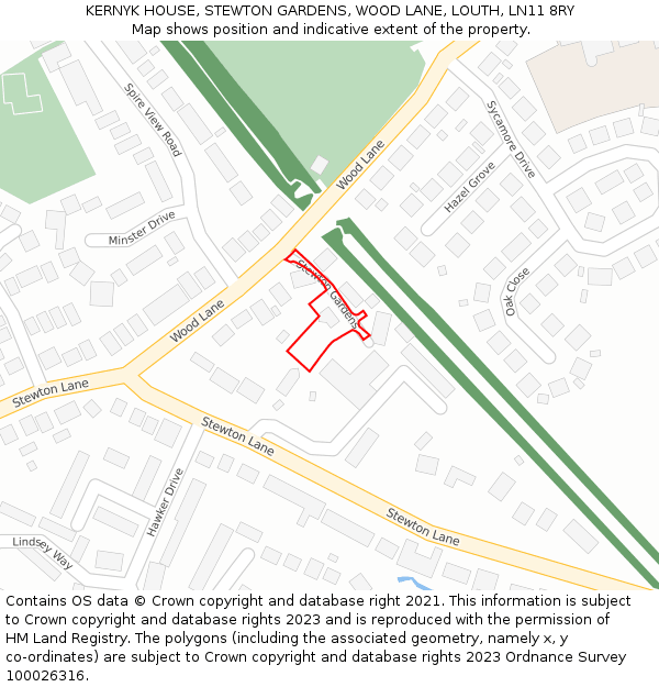 KERNYK HOUSE, STEWTON GARDENS, WOOD LANE, LOUTH, LN11 8RY: Location map and indicative extent of plot