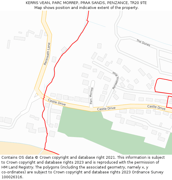 KERRIS VEAN, PARC MORREP, PRAA SANDS, PENZANCE, TR20 9TE: Location map and indicative extent of plot