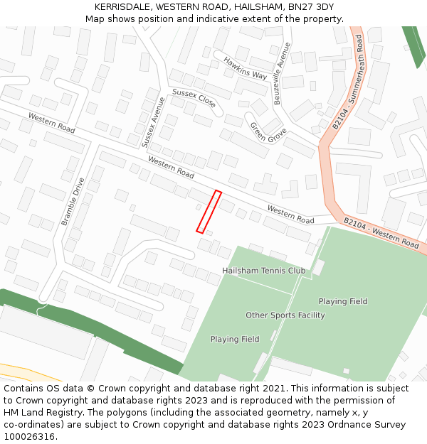 KERRISDALE, WESTERN ROAD, HAILSHAM, BN27 3DY: Location map and indicative extent of plot