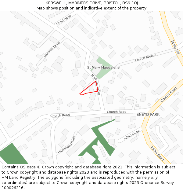 KERSWELL, MARINERS DRIVE, BRISTOL, BS9 1QJ: Location map and indicative extent of plot