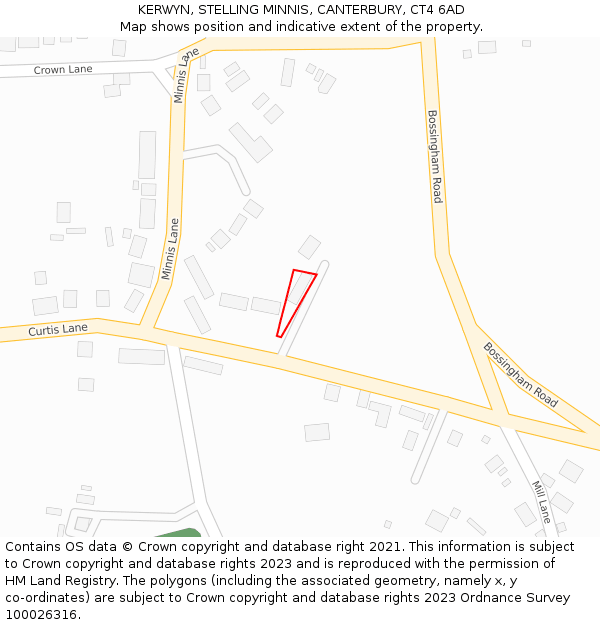 KERWYN, STELLING MINNIS, CANTERBURY, CT4 6AD: Location map and indicative extent of plot