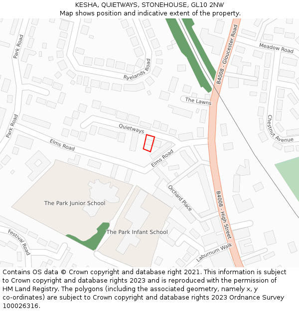 KESHA, QUIETWAYS, STONEHOUSE, GL10 2NW: Location map and indicative extent of plot