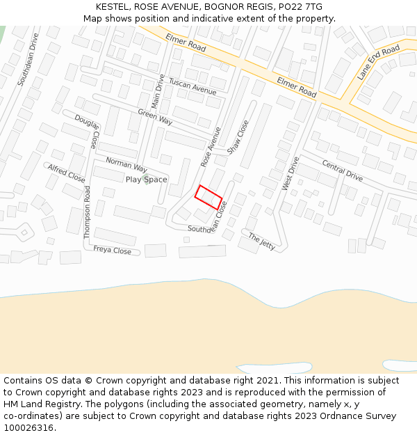 KESTEL, ROSE AVENUE, BOGNOR REGIS, PO22 7TG: Location map and indicative extent of plot