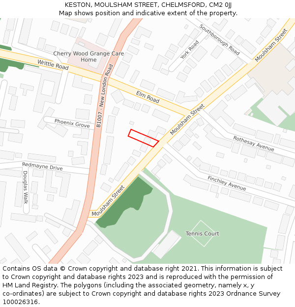 KESTON, MOULSHAM STREET, CHELMSFORD, CM2 0JJ: Location map and indicative extent of plot
