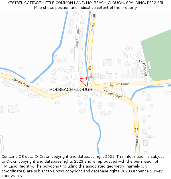 KESTREL COTTAGE, LITTLE COMMON LANE, HOLBEACH CLOUGH, SPALDING, PE12 8BL: Location map and indicative extent of plot