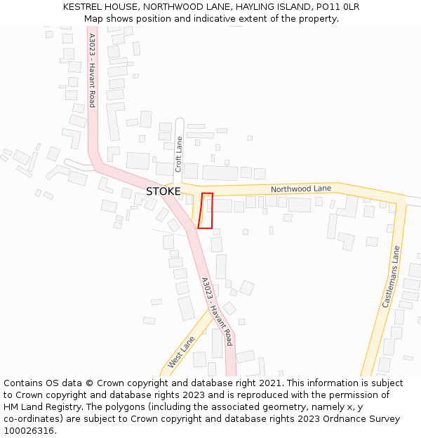 KESTREL HOUSE, NORTHWOOD LANE, HAYLING ISLAND, PO11 0LR: Location map and indicative extent of plot