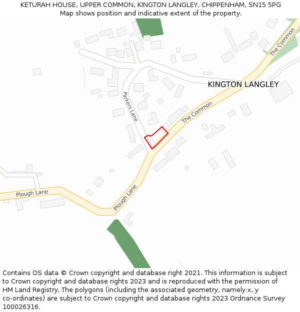 KETURAH HOUSE, UPPER COMMON, KINGTON LANGLEY, CHIPPENHAM, SN15 5PG: Location map and indicative extent of plot