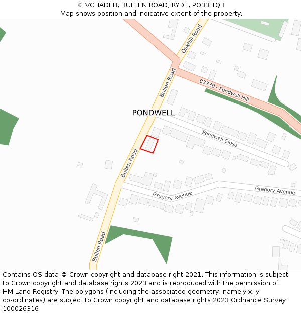 KEVCHADEB, BULLEN ROAD, RYDE, PO33 1QB: Location map and indicative extent of plot