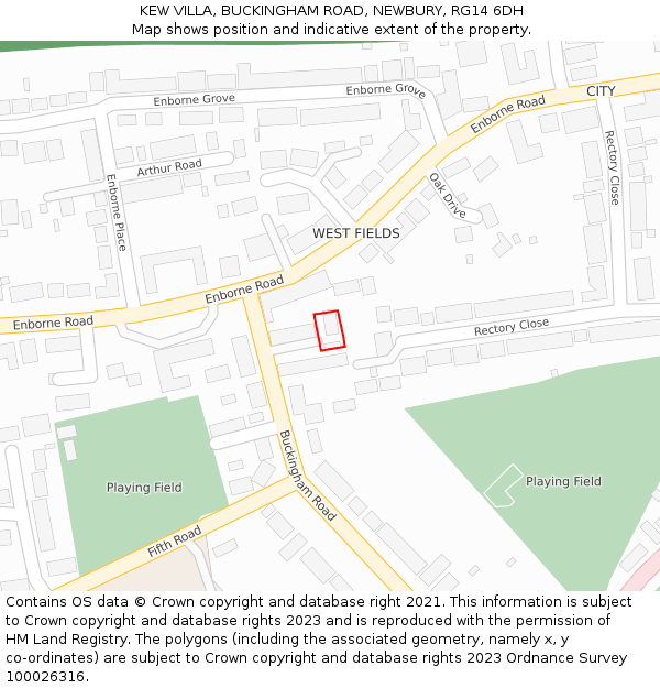 KEW VILLA, BUCKINGHAM ROAD, NEWBURY, RG14 6DH: Location map and indicative extent of plot