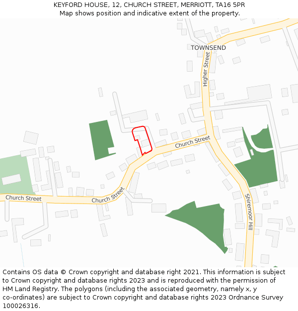 KEYFORD HOUSE, 12, CHURCH STREET, MERRIOTT, TA16 5PR: Location map and indicative extent of plot