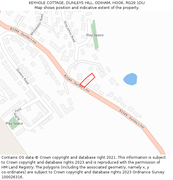 KEYHOLE COTTAGE, DUNLEYS HILL, ODIHAM, HOOK, RG29 1DU: Location map and indicative extent of plot