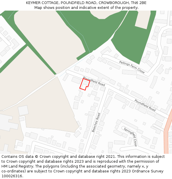 KEYMER COTTAGE, POUNDFIELD ROAD, CROWBOROUGH, TN6 2BE: Location map and indicative extent of plot