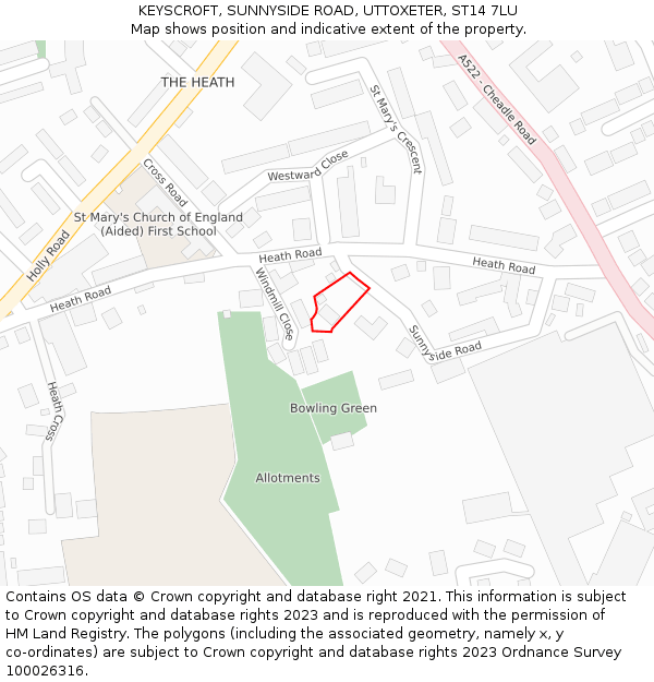 KEYSCROFT, SUNNYSIDE ROAD, UTTOXETER, ST14 7LU: Location map and indicative extent of plot