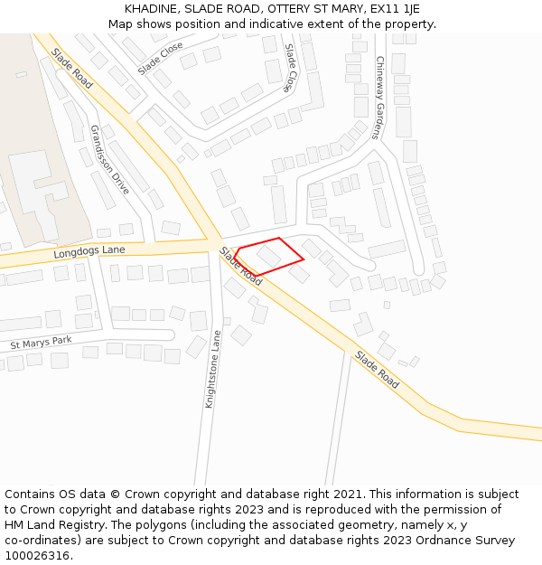 KHADINE, SLADE ROAD, OTTERY ST MARY, EX11 1JE: Location map and indicative extent of plot