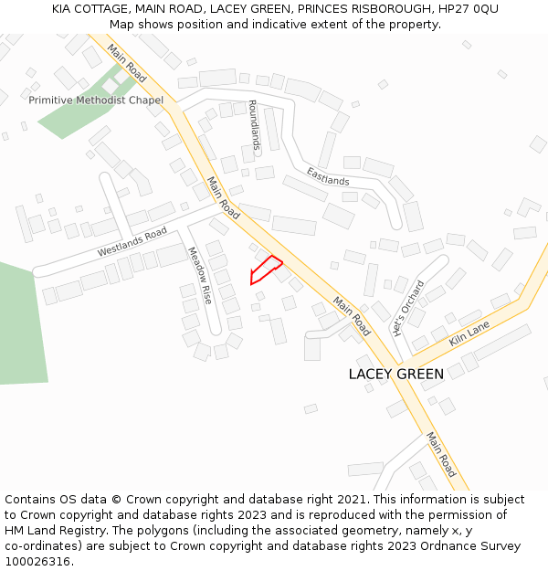 KIA COTTAGE, MAIN ROAD, LACEY GREEN, PRINCES RISBOROUGH, HP27 0QU: Location map and indicative extent of plot