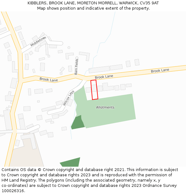 KIBBLERS, BROOK LANE, MORETON MORRELL, WARWICK, CV35 9AT: Location map and indicative extent of plot