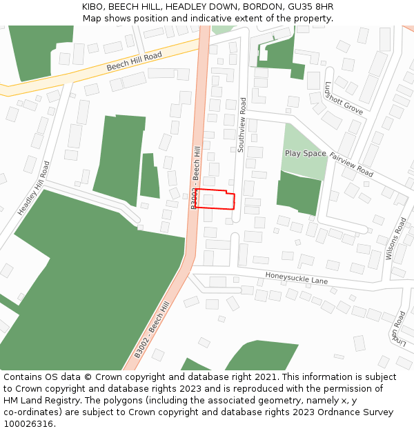 KIBO, BEECH HILL, HEADLEY DOWN, BORDON, GU35 8HR: Location map and indicative extent of plot