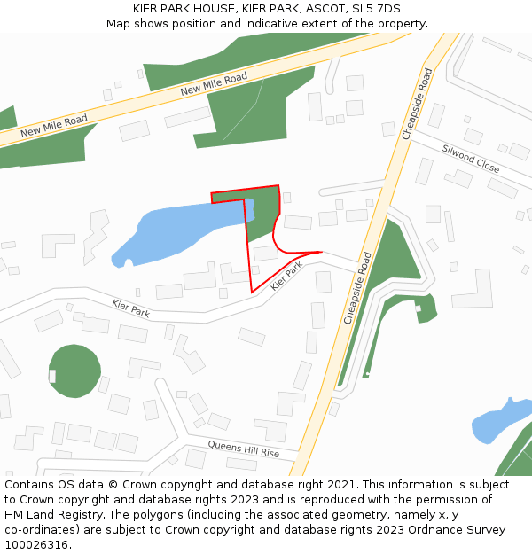 KIER PARK HOUSE, KIER PARK, ASCOT, SL5 7DS: Location map and indicative extent of plot