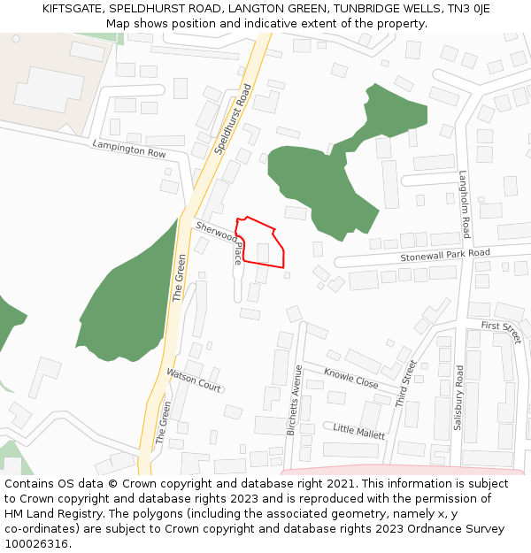 KIFTSGATE, SPELDHURST ROAD, LANGTON GREEN, TUNBRIDGE WELLS, TN3 0JE: Location map and indicative extent of plot