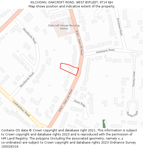 KILCHOAN, OAKCROFT ROAD, WEST BYFLEET, KT14 6JH: Location map and indicative extent of plot