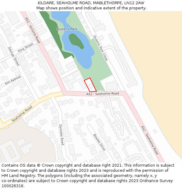 KILDARE, SEAHOLME ROAD, MABLETHORPE, LN12 2AW: Location map and indicative extent of plot