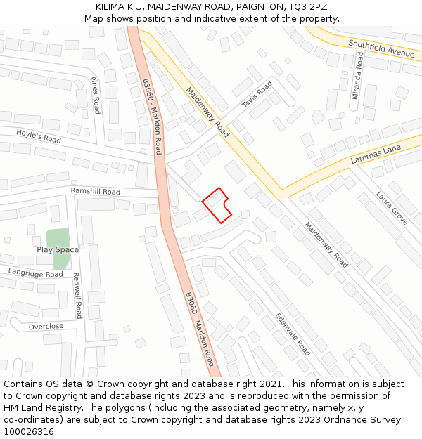 KILIMA KIU, MAIDENWAY ROAD, PAIGNTON, TQ3 2PZ: Location map and indicative extent of plot