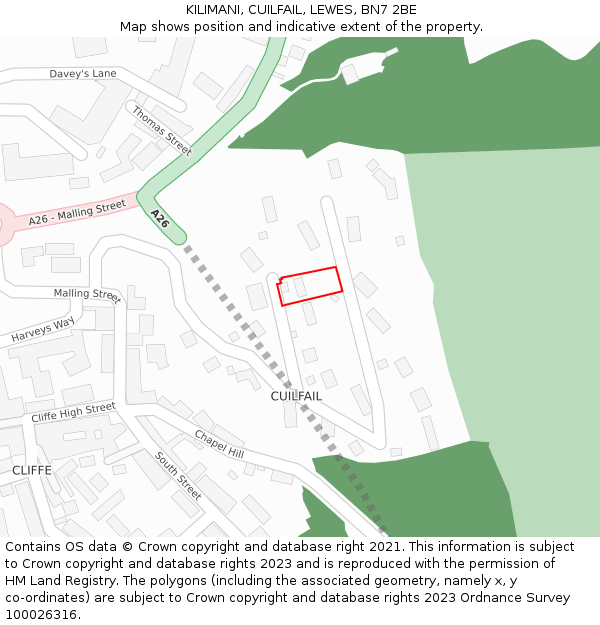 KILIMANI, CUILFAIL, LEWES, BN7 2BE: Location map and indicative extent of plot