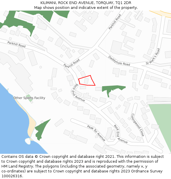 KILIMANI, ROCK END AVENUE, TORQUAY, TQ1 2DR: Location map and indicative extent of plot