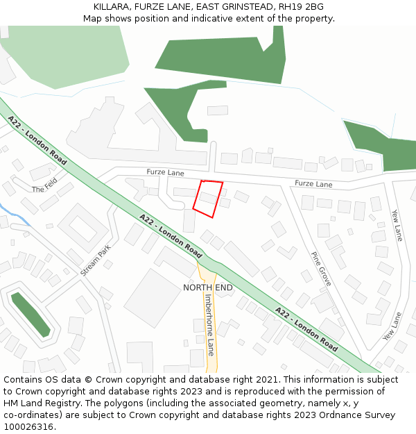 KILLARA, FURZE LANE, EAST GRINSTEAD, RH19 2BG: Location map and indicative extent of plot