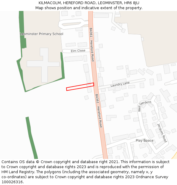 KILMACOLM, HEREFORD ROAD, LEOMINSTER, HR6 8JU: Location map and indicative extent of plot