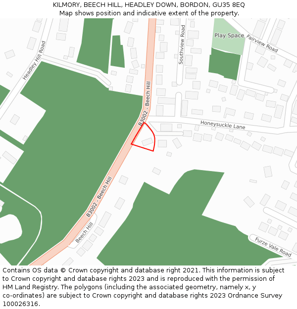 KILMORY, BEECH HILL, HEADLEY DOWN, BORDON, GU35 8EQ: Location map and indicative extent of plot