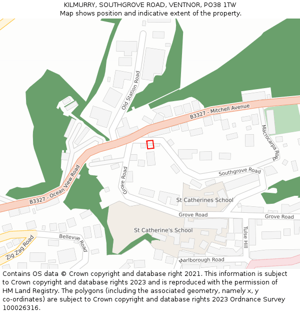 KILMURRY, SOUTHGROVE ROAD, VENTNOR, PO38 1TW: Location map and indicative extent of plot