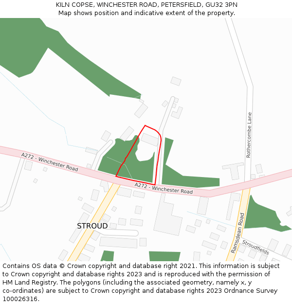 KILN COPSE, WINCHESTER ROAD, PETERSFIELD, GU32 3PN: Location map and indicative extent of plot