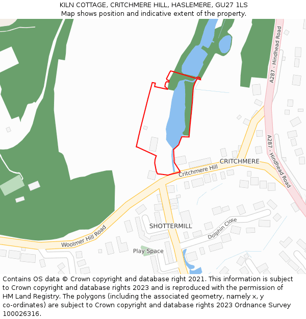 KILN COTTAGE, CRITCHMERE HILL, HASLEMERE, GU27 1LS: Location map and indicative extent of plot