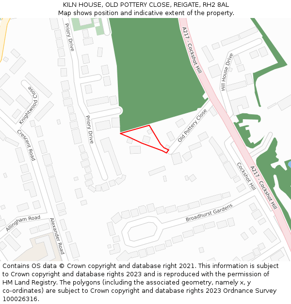KILN HOUSE, OLD POTTERY CLOSE, REIGATE, RH2 8AL: Location map and indicative extent of plot