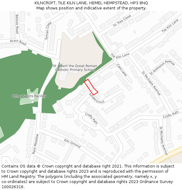 KILNCROFT, TILE KILN LANE, HEMEL HEMPSTEAD, HP3 8NQ: Location map and indicative extent of plot