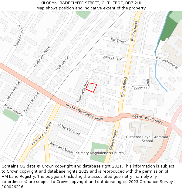 KILORAN, RADECLYFFE STREET, CLITHEROE, BB7 2HL: Location map and indicative extent of plot