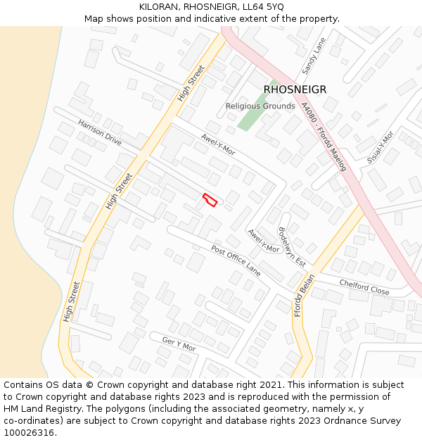 KILORAN, RHOSNEIGR, LL64 5YQ: Location map and indicative extent of plot