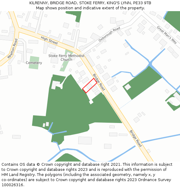 KILRENNY, BRIDGE ROAD, STOKE FERRY, KING'S LYNN, PE33 9TB: Location map and indicative extent of plot