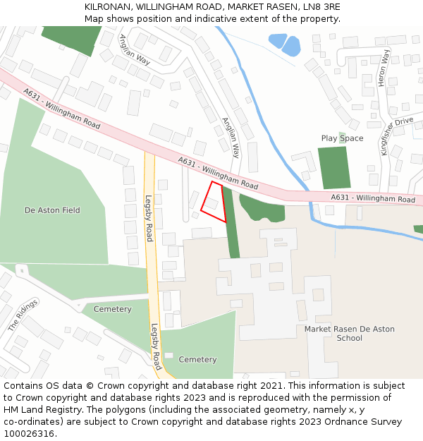 KILRONAN, WILLINGHAM ROAD, MARKET RASEN, LN8 3RE: Location map and indicative extent of plot