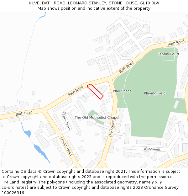KILVE, BATH ROAD, LEONARD STANLEY, STONEHOUSE, GL10 3LW: Location map and indicative extent of plot