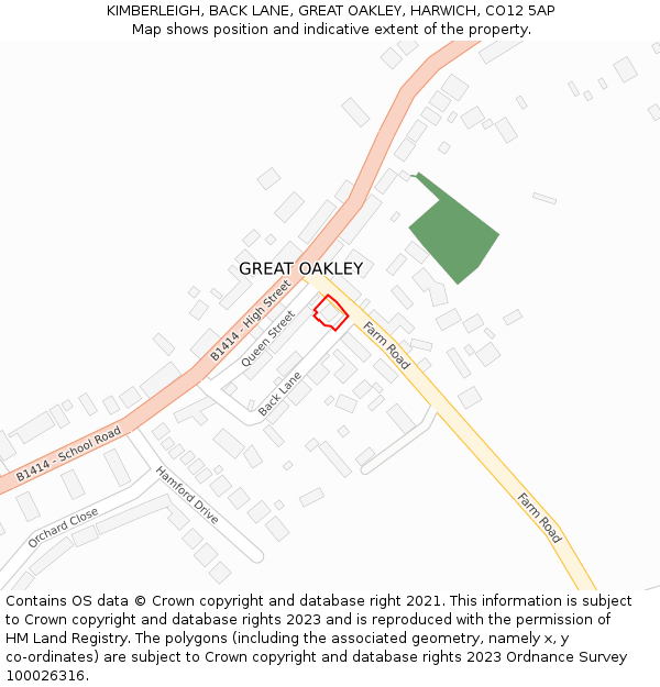 KIMBERLEIGH, BACK LANE, GREAT OAKLEY, HARWICH, CO12 5AP: Location map and indicative extent of plot