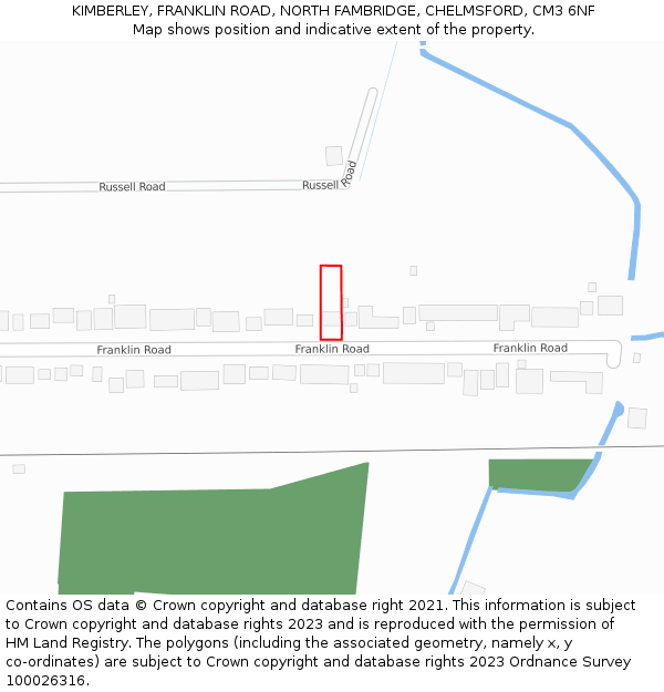 KIMBERLEY, FRANKLIN ROAD, NORTH FAMBRIDGE, CHELMSFORD, CM3 6NF: Location map and indicative extent of plot