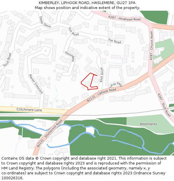 KIMBERLEY, LIPHOOK ROAD, HASLEMERE, GU27 1PA: Location map and indicative extent of plot