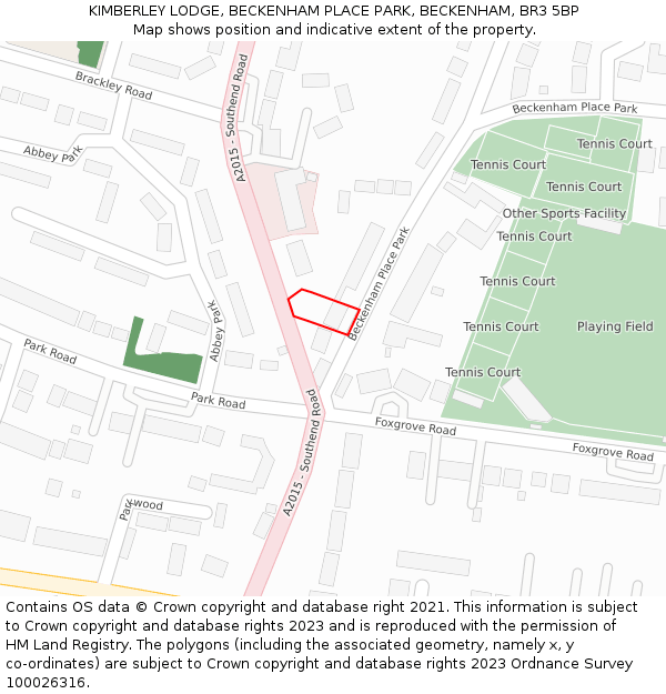 KIMBERLEY LODGE, BECKENHAM PLACE PARK, BECKENHAM, BR3 5BP: Location map and indicative extent of plot