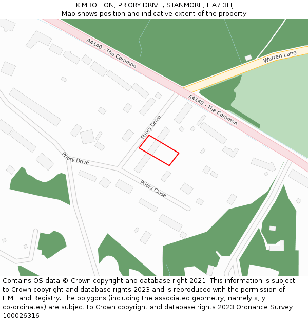 KIMBOLTON, PRIORY DRIVE, STANMORE, HA7 3HJ: Location map and indicative extent of plot