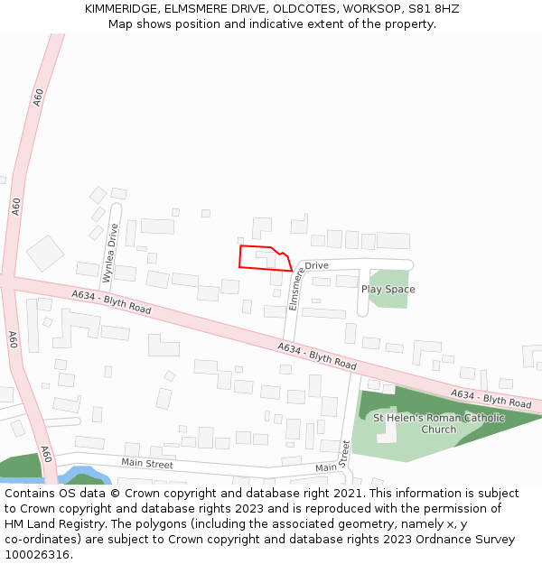 KIMMERIDGE, ELMSMERE DRIVE, OLDCOTES, WORKSOP, S81 8HZ: Location map and indicative extent of plot