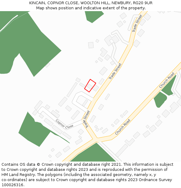 KINCAIN, COPNOR CLOSE, WOOLTON HILL, NEWBURY, RG20 9UR: Location map and indicative extent of plot