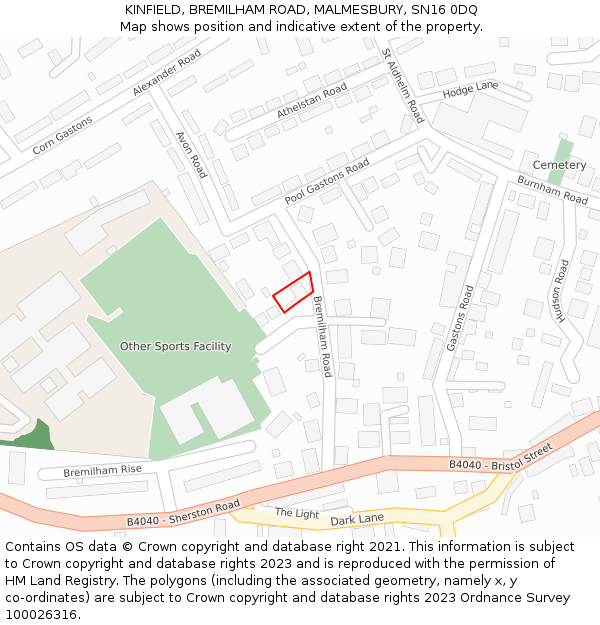 KINFIELD, BREMILHAM ROAD, MALMESBURY, SN16 0DQ: Location map and indicative extent of plot